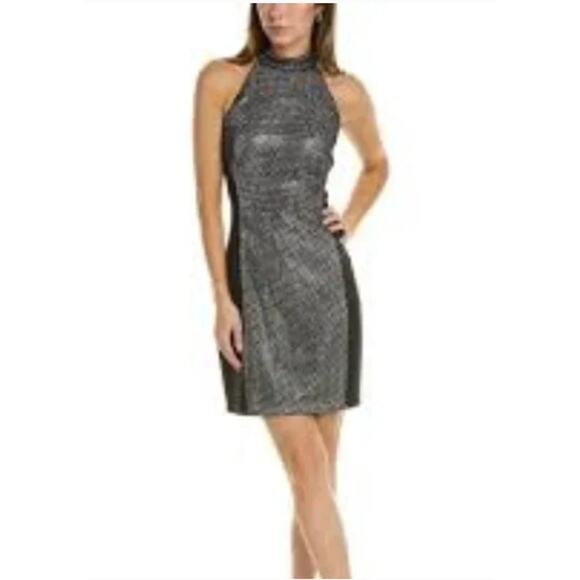 Tadashi Shoji Dresses & Skirts - Sho by Tadashi Shoji Bodycon Dress Mock Neck Silver Sequin Netted Black NWT 8